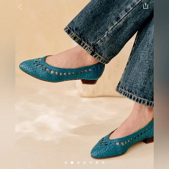 New in box - Sezane Anya Low Ballerinas Smooth Woven Turquoise Blue - Size 6,5 - Picture 2 of 9
